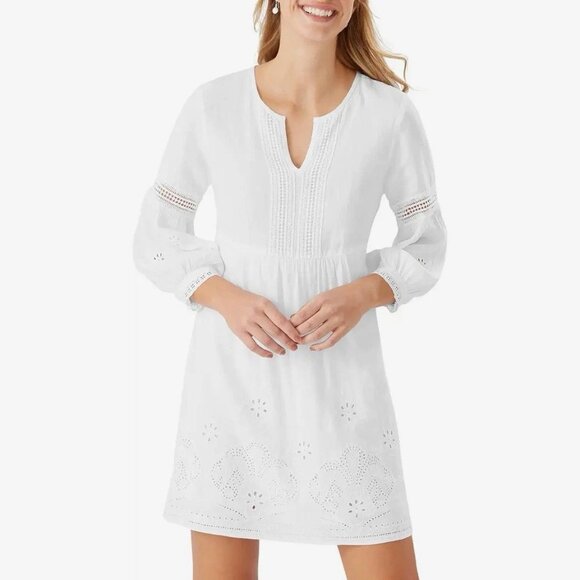 TOMMY BAHAMA  White St. Lucia Linen Blend Split-Neck Mini Dress Sz M - Picture 1 of 12